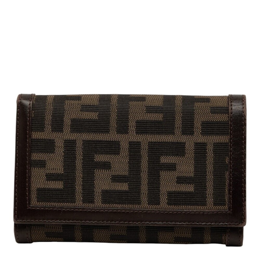 Fendi Zucca Bi fold Wallet Brown Canvas Leather